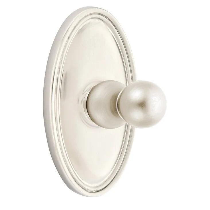 Emtek Traditional Brass Single Robe Hook With Oval Rosette in Satin Nickel finish