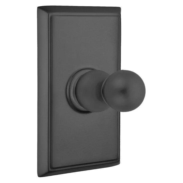 Emtek Traditional Brass Single Robe Hook With Rectangular Rosette in Flat Black finish