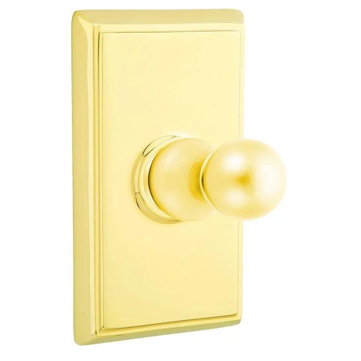 Emtek Traditional Brass Single Robe Hook With Rectangular Rosette in Lifetime Polished Brass finish