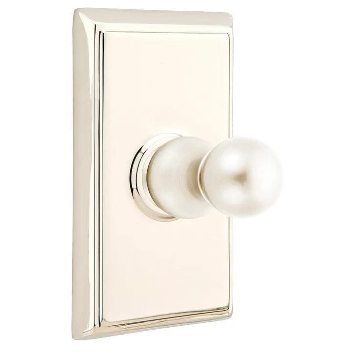 Emtek Traditional Brass Single Robe Hook With Rectangular Rosette in Lifetime Polished Nickel finish