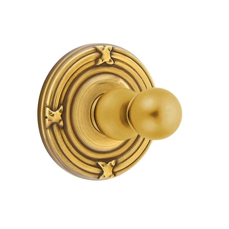 Emtek Traditional Brass Single Robe Hook With Ribbon & Reed Rosette in French Antique finish