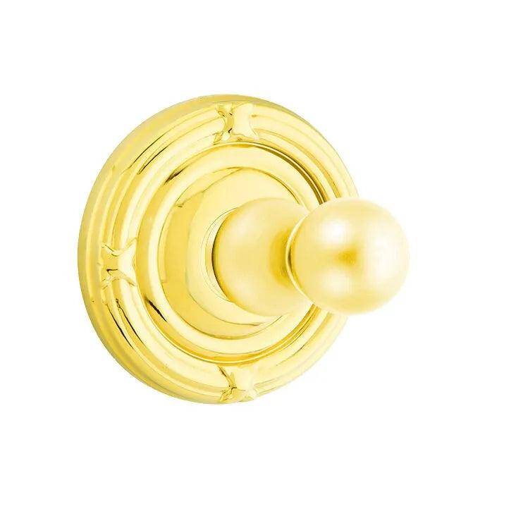 Emtek Traditional Brass Single Robe Hook With Ribbon & Reed Rosette in Lifetime Polished Brass finish