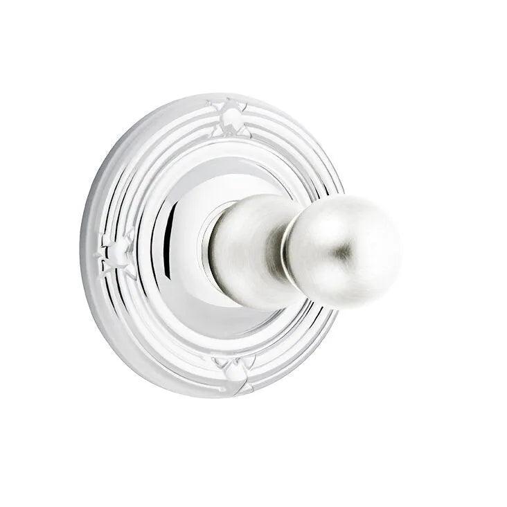 Emtek Traditional Brass Single Robe Hook With Ribbon & Reed Rosette in Polished Chrome finish