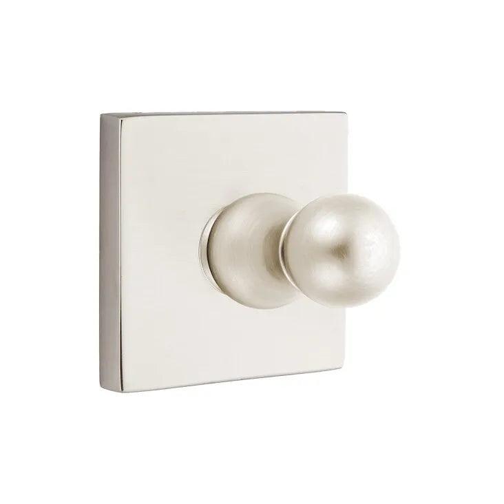 Emtek Traditional Brass Single Robe Hook With Square Rosette in Satin Nickel finish