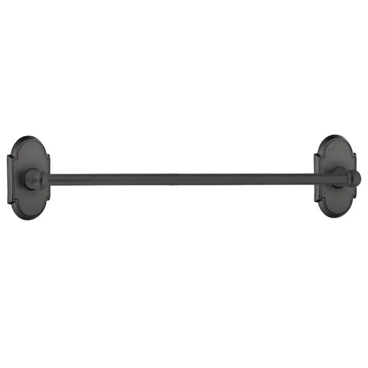 The Emtek Traditional Brass Towel Bar with #8 Rosette in Flat Black finish.