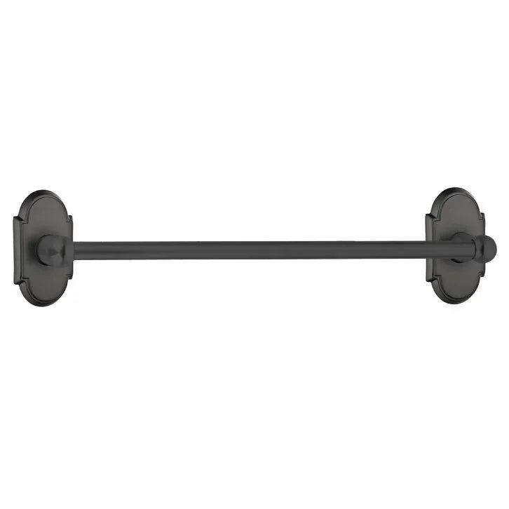 The Emtek Traditional Brass Towel Bar with #8 Rosette in Flat Black finish.