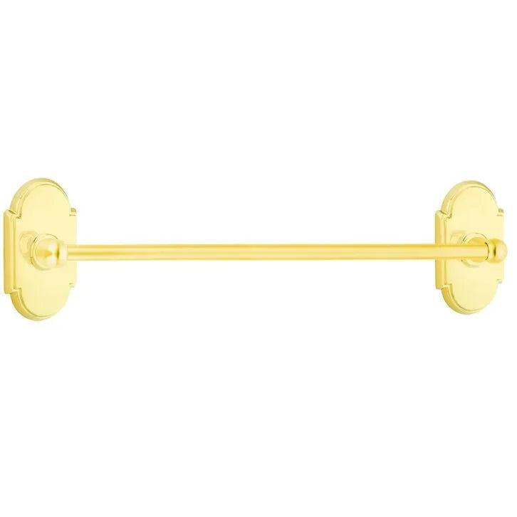 The Emtek Traditional Brass Towel Bar with #8 Rosette in Lifetime Polished Brass finish.