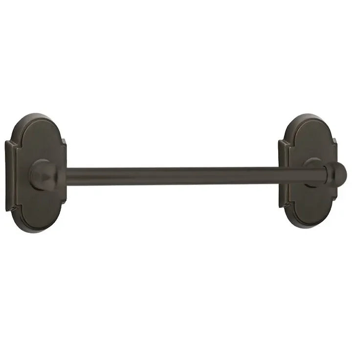The Emtek Traditional Brass Towel Bar with #8 Rosette in Oil Rubbed Bronze finish.