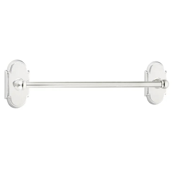 The Emtek Traditional Brass Towel Bar with #8 Rosette in Polished Chrome finish.