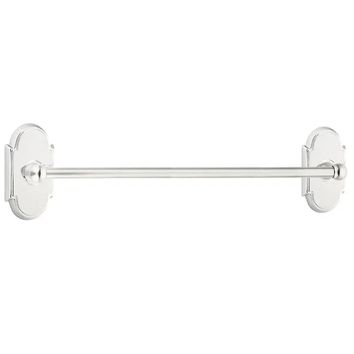 The Emtek Traditional Brass Towel Bar with #8 Rosette in Polished Chrome finish.