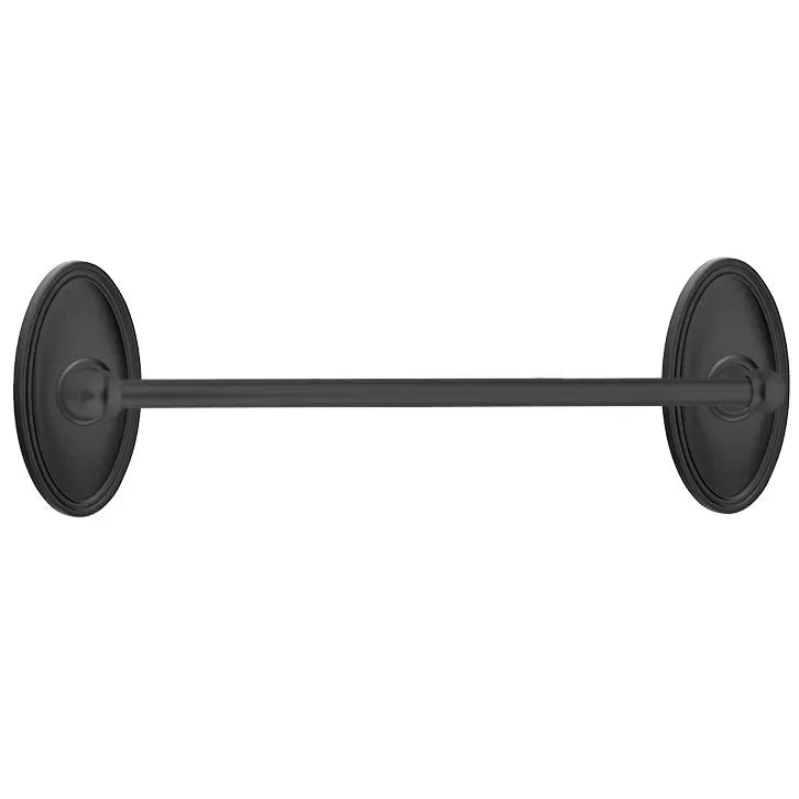 The Emtek Traditional Brass Towel Bar with Oval Rosette in Flat Black finish.