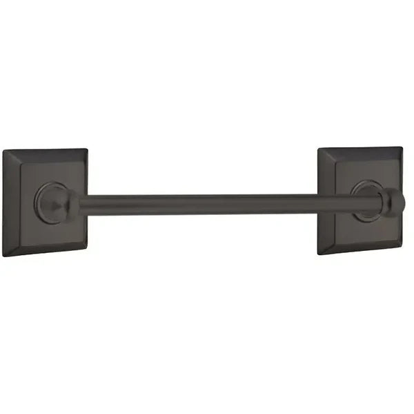 Emtek Traditional Brass Towel Bar with Quincy Rosette Flat Black