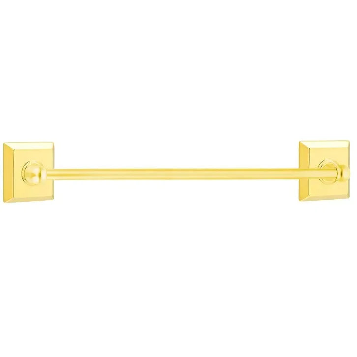 The Emtek Traditional Brass Towel Bar with Quincy Rosette in Lifetime Polished Brass finish.