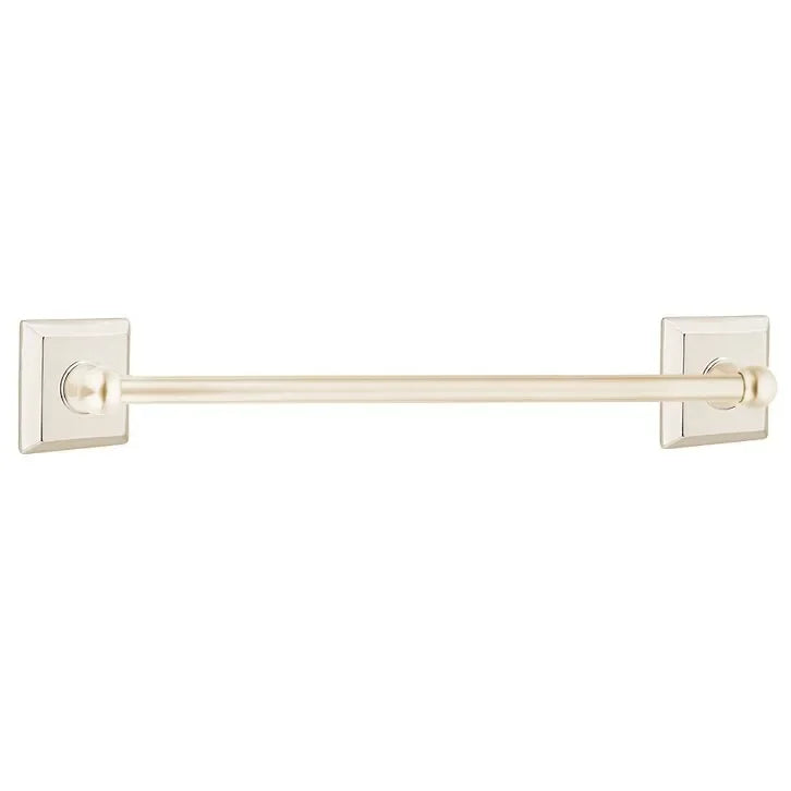 The Emtek Traditional Brass Towel Bar with Quincy Rosette in Lifetime Polished Nickel finish.