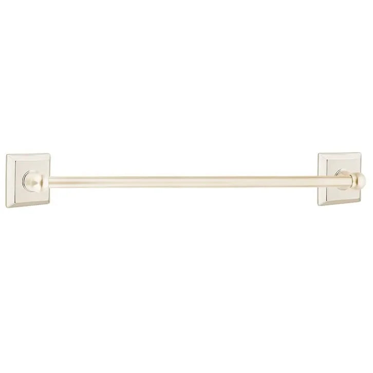 The Emtek Traditional Brass Towel Bar with Quincy Rosette in Lifetime Polished Nickel finish.