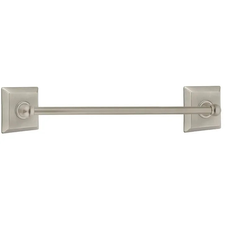 The Emtek Traditional Brass Towel Bar with Quincy Rosette in Pewter finish.
