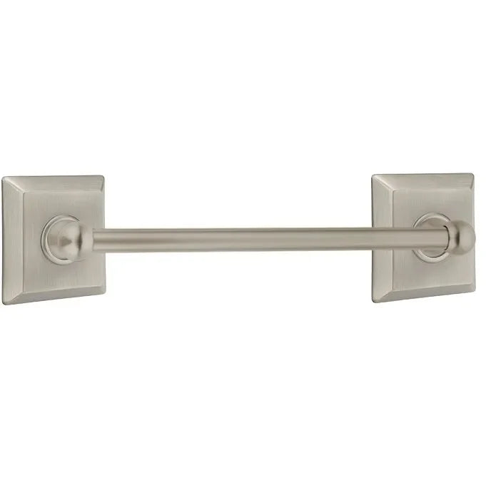 The Emtek Traditional Brass Towel Bar with Quincy Rosette in Pewter finish.