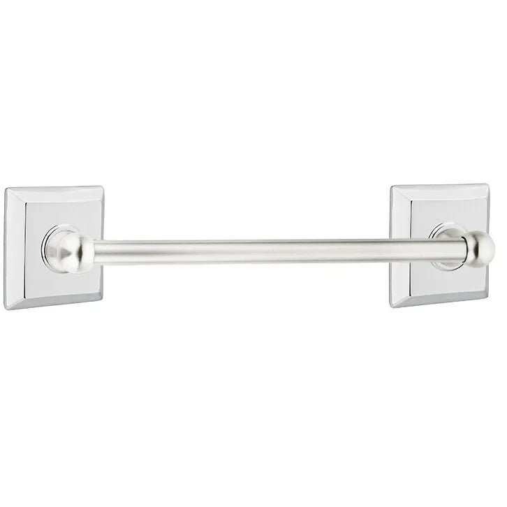 The Emtek Traditional Brass Towel Bar with Quincy Rosette in Polished Chrome finish.