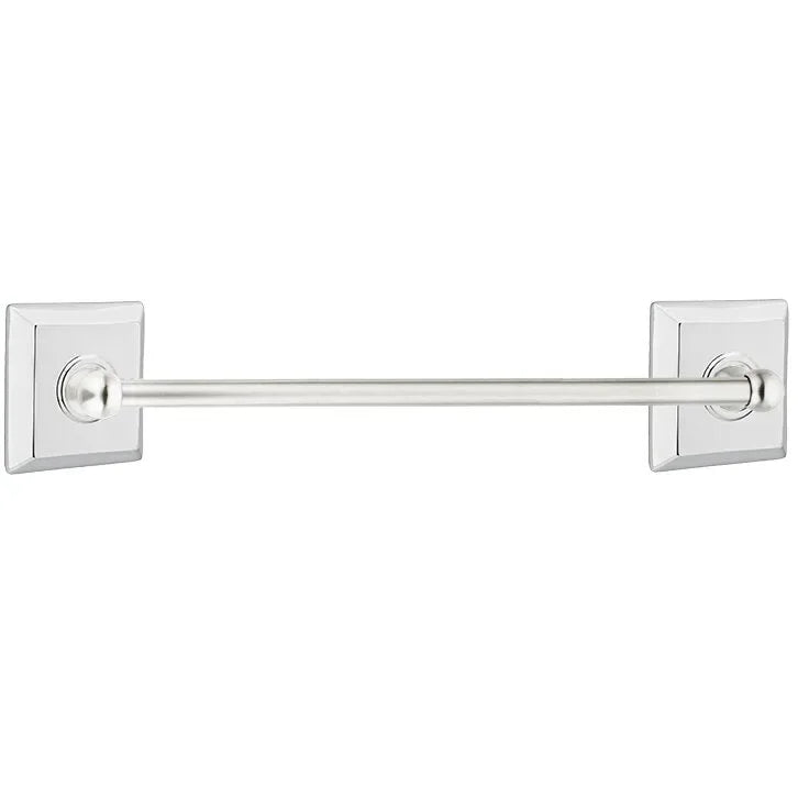 The Emtek Traditional Brass Towel Bar with Quincy Rosette in Polished Chrome finish.