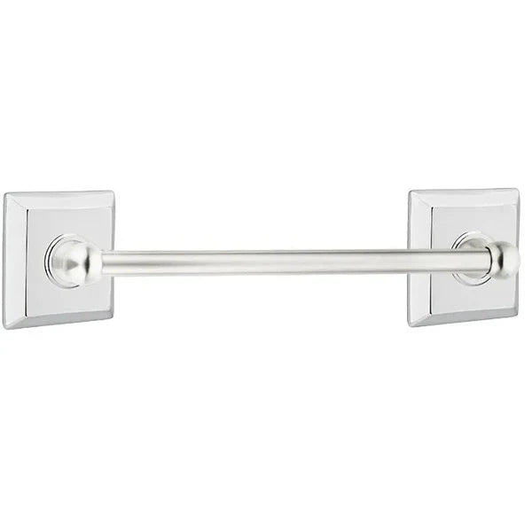 Emtek Traditional Brass Towel Bar with Quincy Rosette Polished Chrome
