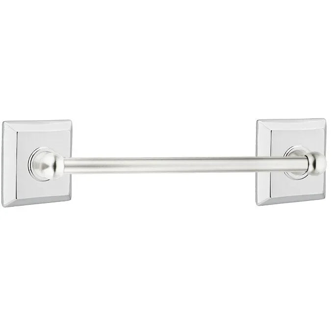 The Emtek Traditional Brass Towel Bar with Quincy Rosette in Polished Chrome finish.
