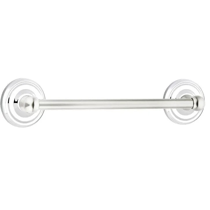 The Emtek Traditional Brass Towel Bar with Regular Rosette in Polished Chrome finish.