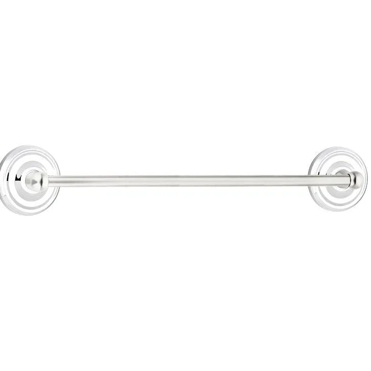 The Emtek Traditional Brass Towel Bar with Regular Rosette in Polished Chrome finish.