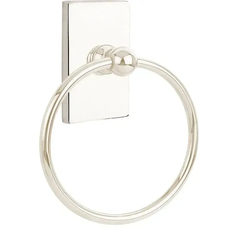 EmtekEmtek Traditional Brass Towel Ring with Modern Rectangular Rosette in 