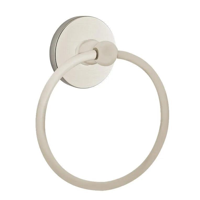 Emtek Traditional Brass Towel Ring (6 7/8" Overall) With Small Disc Rosette in Satin Nickel finish
