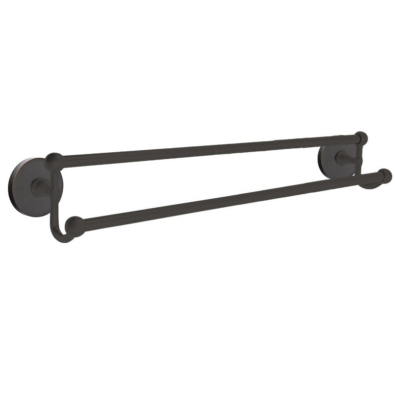 The Emtek Traditional BrassDouble Towel Bar (24" width) With Small Disc Rosette in Oil Rubbed Bronze finish.