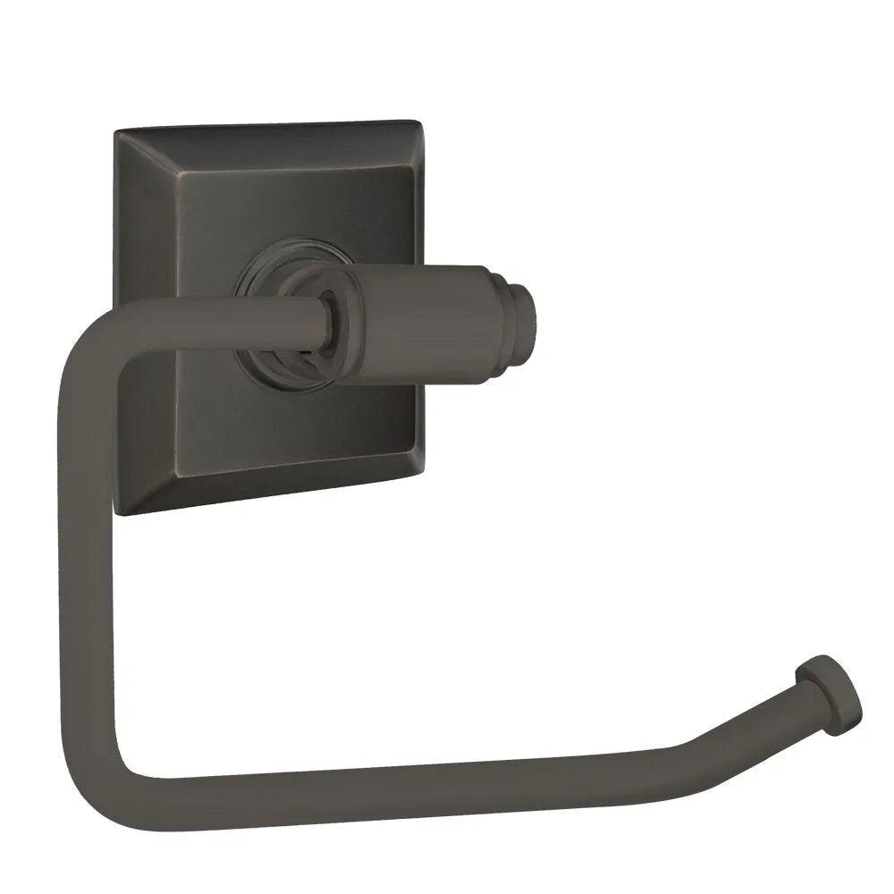 The Emtek Transitional Brass Paper Holder - Bar Style with Quincy Rosette in Oil Rubbed Bronze finish.