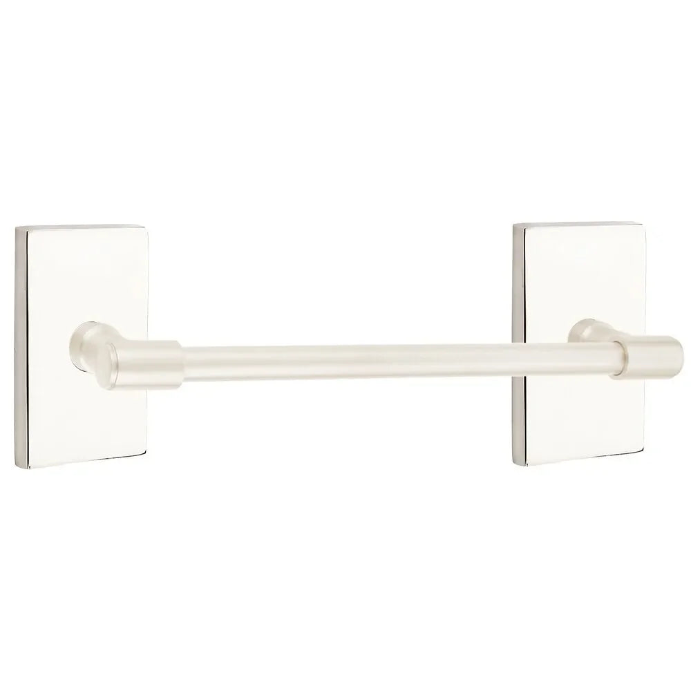 Emtek Transitional Brass Towel Bar with Modern Rectangular Rosette Lifetime Polished Nickel