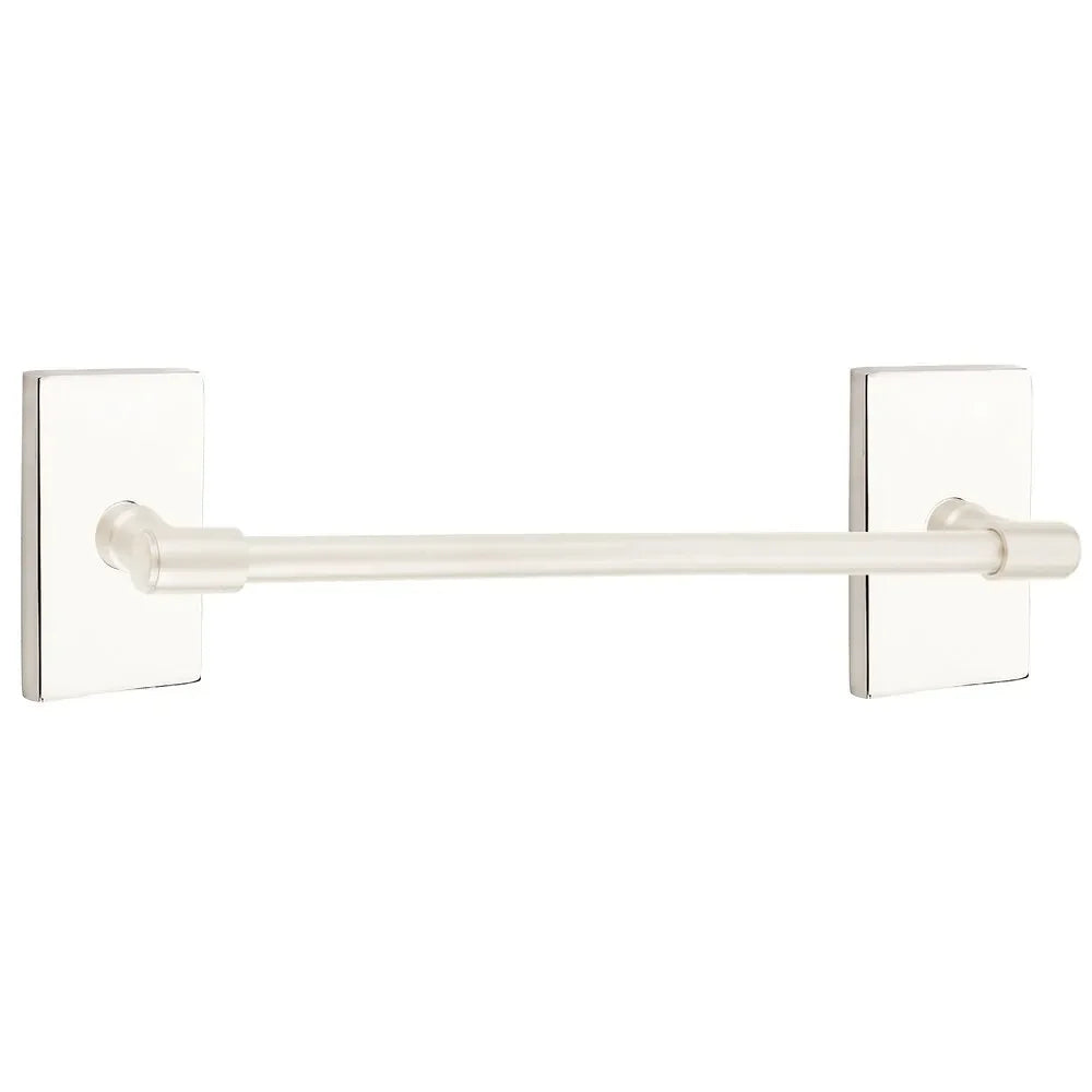 Emtek Transitional Brass Towel Bar with Modern Rectangular Rosette Lifetime Polished Nickel