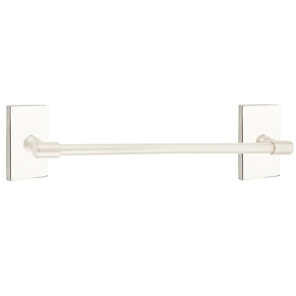 Emtek Transitional Brass Towel Bar with Modern Rectangular Rosette Lifetime Polished Nickel