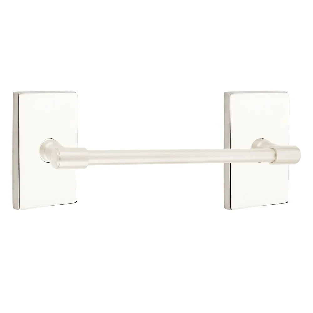 Emtek Transitional Brass Towel Bar with Modern Rectangular Rosette Lifetime Polished Nickel