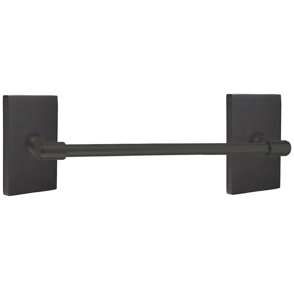 Emtek Transitional Brass Towel Bar with Modern Rectangular Rosette Oil Rubbed Bronze