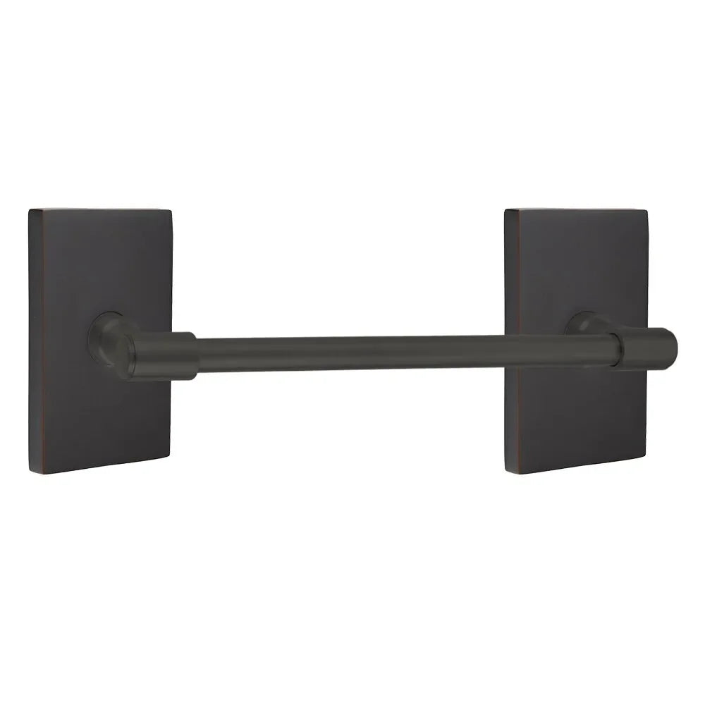 Emtek Transitional Brass Towel Bar with Modern Rectangular Rosette Oil Rubbed Bronze