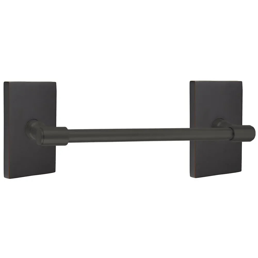 Emtek Transitional Brass Towel Bar with Modern Rectangular Rosette Oil Rubbed Bronze