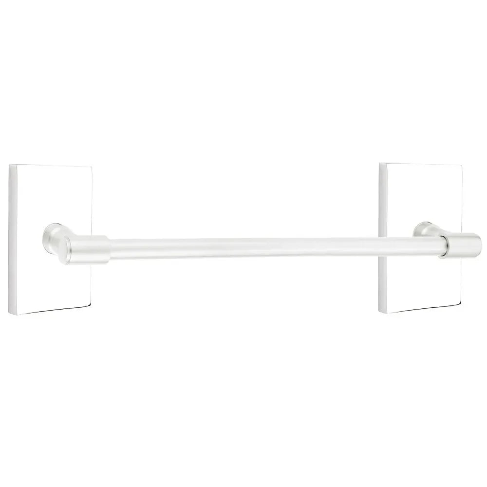 Emtek Transitional Brass Towel Bar with Modern Rectangular Rosette Polished Chrome