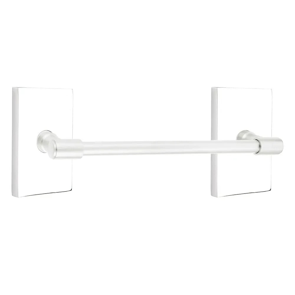 Emtek Transitional Brass Towel Bar with Modern Rectangular Rosette Polished Chrome
