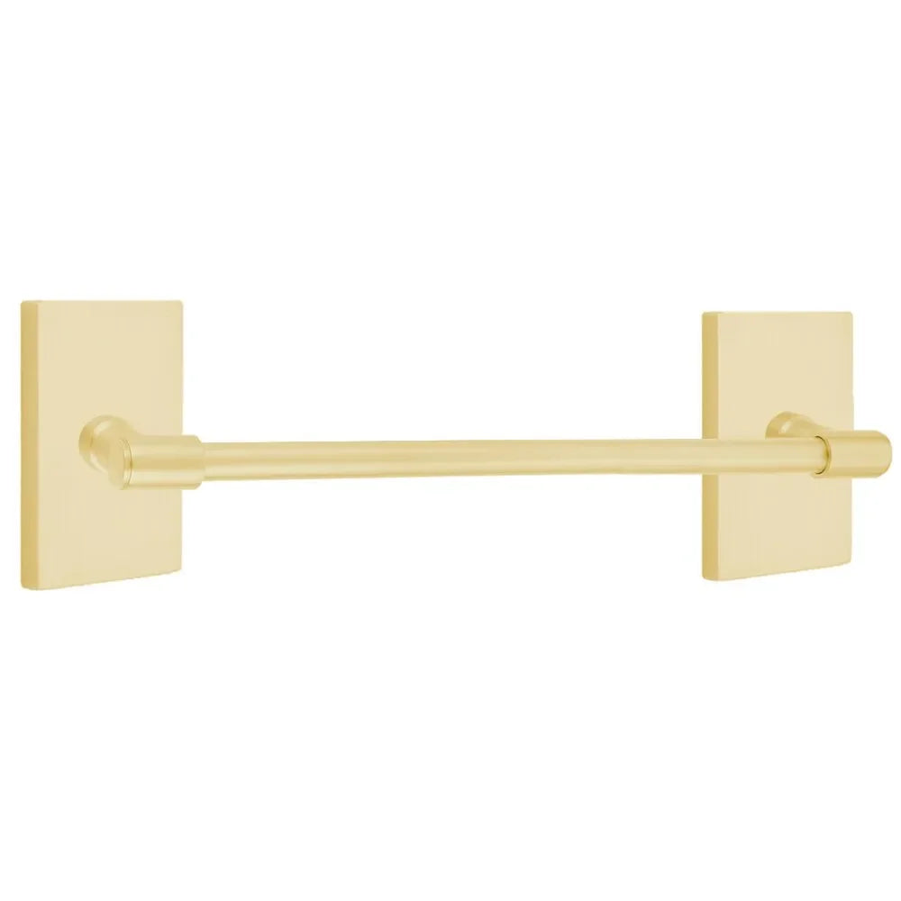 Emtek Transitional Brass Towel Bar with Modern Rectangular Rosette Satin Brass