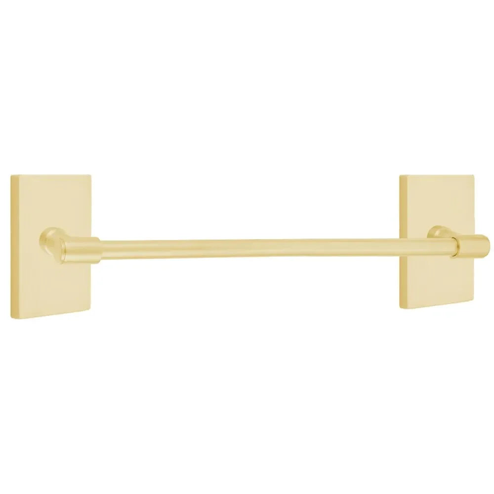 Emtek Transitional Brass Towel Bar with Modern Rectangular Rosette Satin Brass