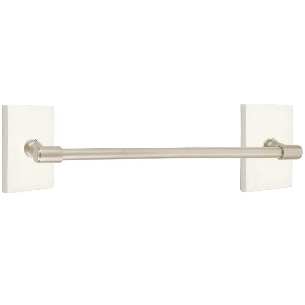 Emtek Transitional Brass Towel Bar with Modern Rectangular Rosette Satin Nickel