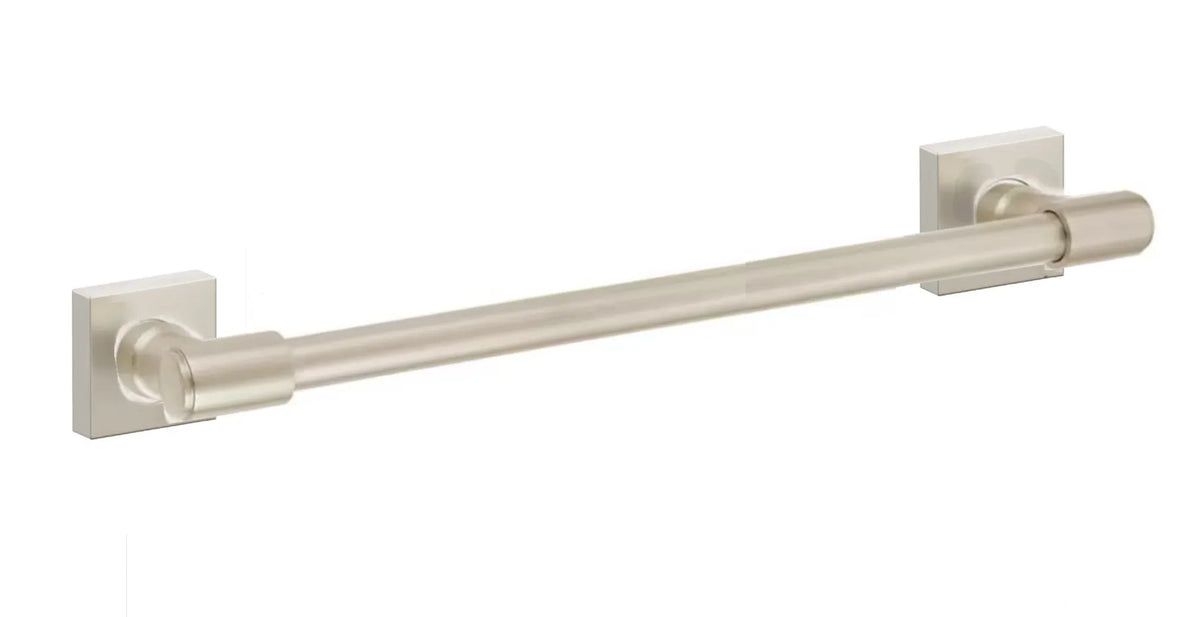 Emtek Transitional Brass Towel Bar with Small Square Rosette in Satin Nickel finish