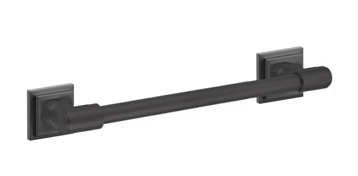 Emtek Transitional Brass Towel Bar with Step Square Rosette in Flat Black finish