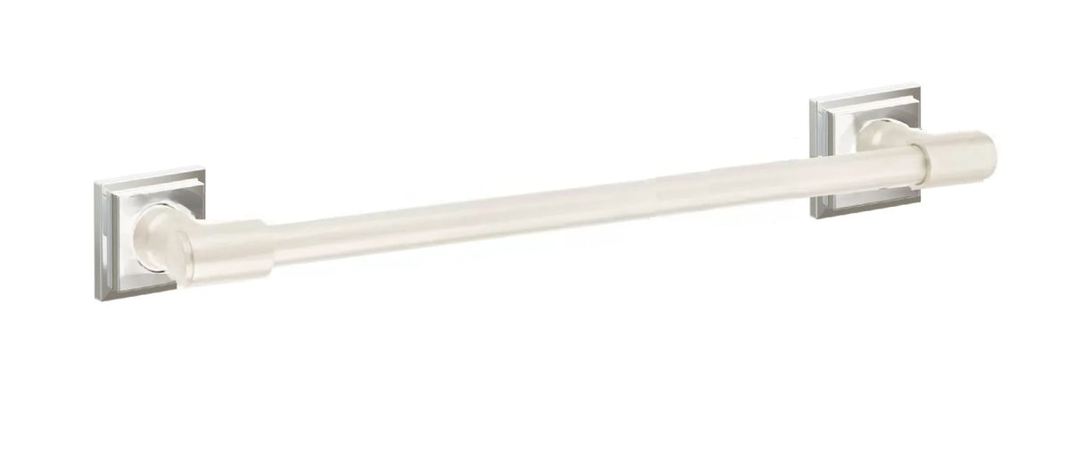 Emtek Transitional Brass Towel Bar with Step Square Rosette in Lifetime Polished Nickel finish