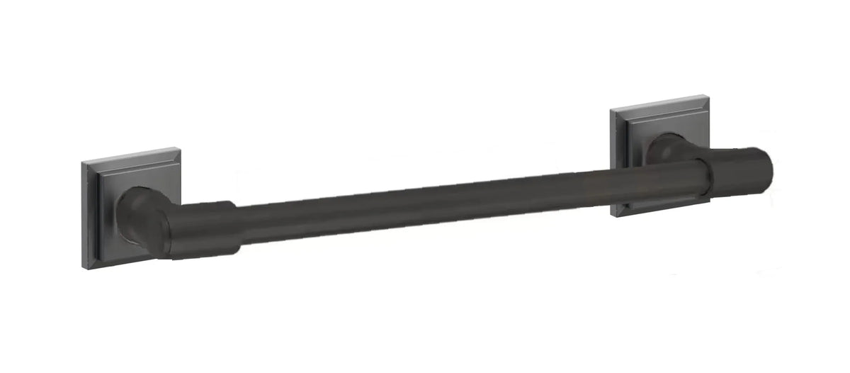 Emtek Transitional Brass Towel Bar with Step Square Rosette in Oil Rubbed Bronze finish