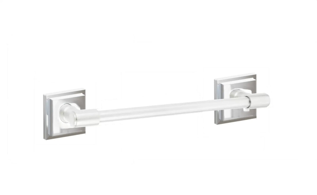 Emtek Transitional Brass Towel Bar with Step Square Rosette in Polished Chrome finish