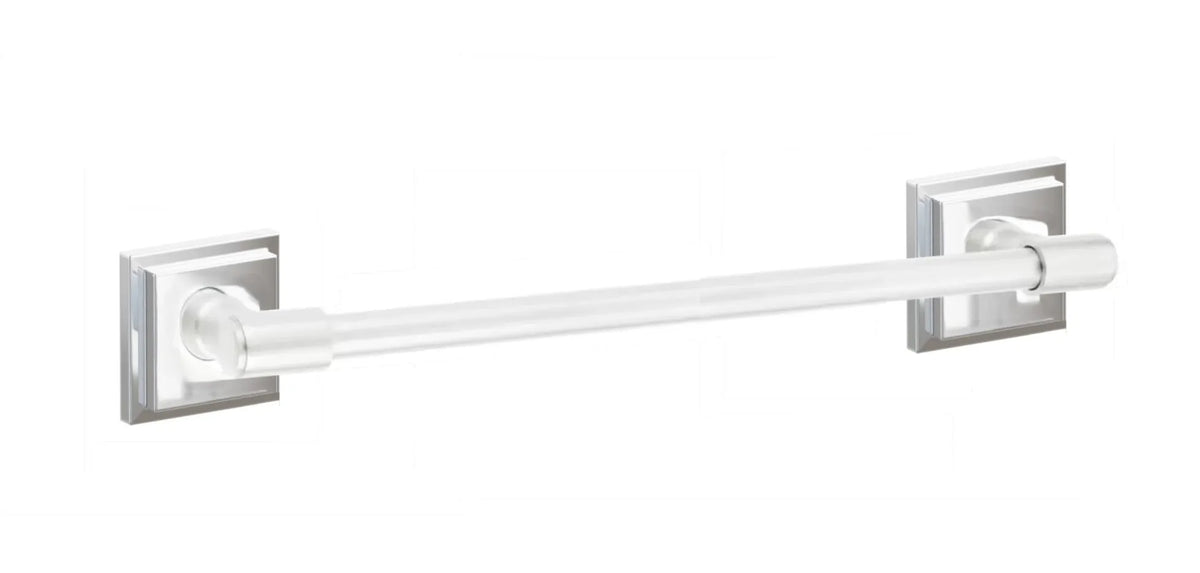 Emtek Transitional Brass Towel Bar with Step Square Rosette in Polished Chrome finish