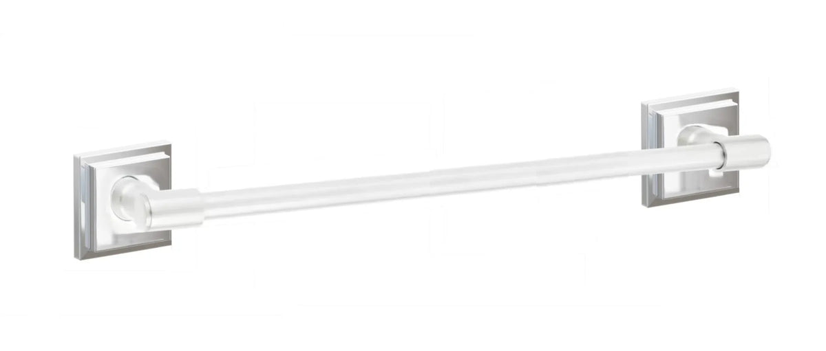 Emtek Transitional Brass Towel Bar with Step Square Rosette in Polished Chrome finish